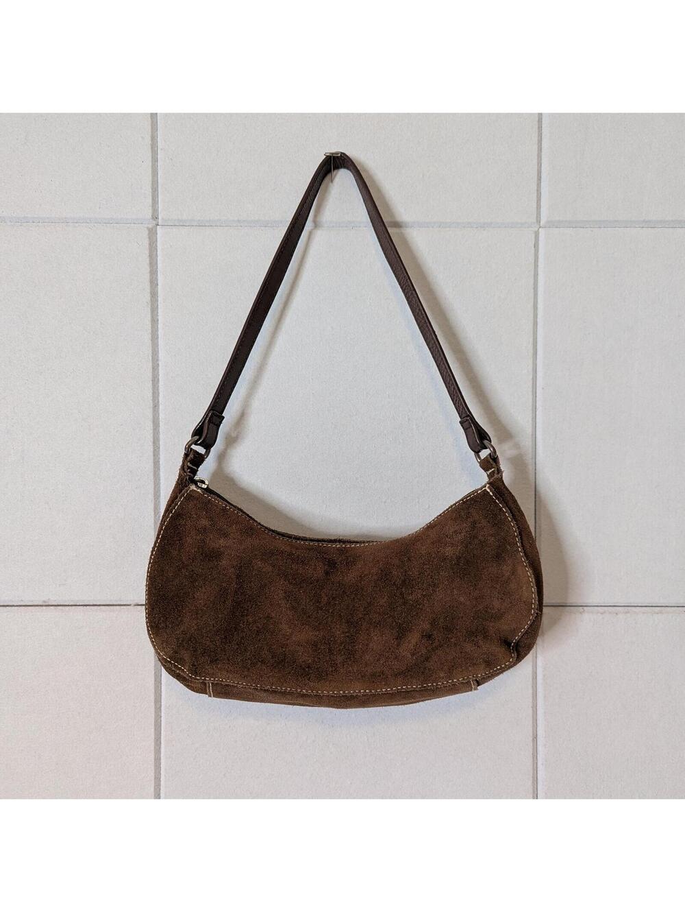 Vintage handmade suede baguette shoulder bag - Picture 4 of 6